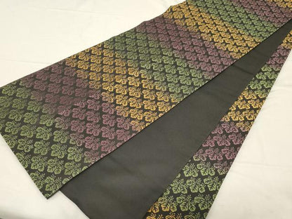 平和屋着物●全通柄袋帯 唐織 桐 黒地 正絹 逸品 CABC4662dy