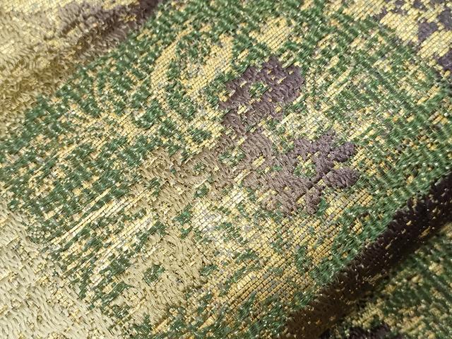 平和屋着物●両面 六通柄袋帯 本泥染 市松草花文 金糸 正絹 逸品 CABC4666dy