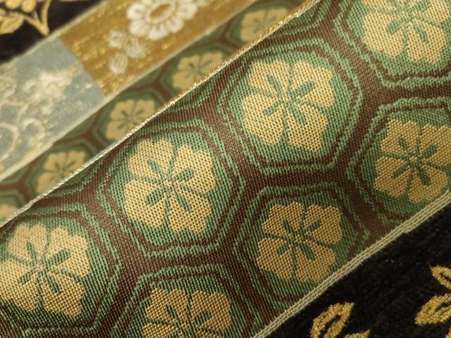平和屋着物●両面 六通柄袋帯 モール 横段草花文 金糸 正絹 逸品 未使用 CABC4667dy