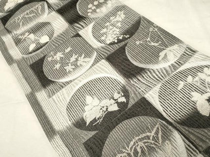 平和屋着物●両面 六通柄袋帯 市松草花文 金銀糸 正絹 逸品 未使用 CABC4669dy