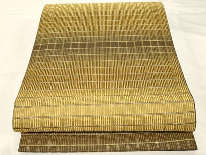 平和屋着物●ひなや工房 くむ・あむ・おる 伊豆蔵明彦 全通柄袋帯 格子柄 金糸 正絹 逸品 未使用 CABC4670dy