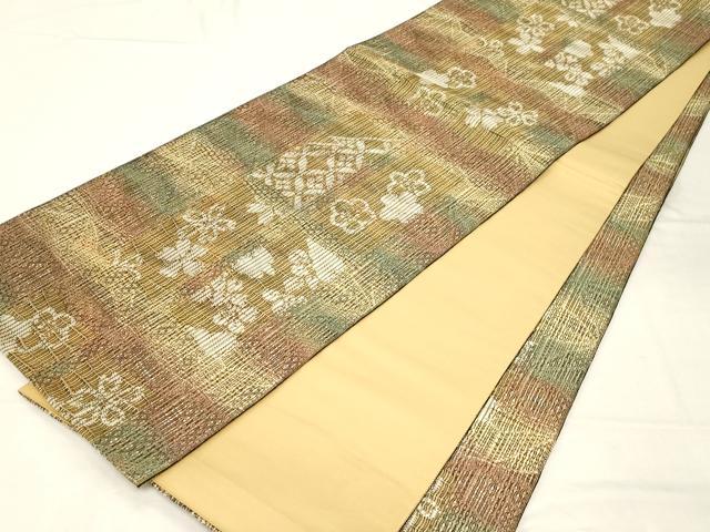 平和屋着物●全通柄袋帯 柿渋染 草花文 やまと誂製 正絹 逸品 CABC4680dy