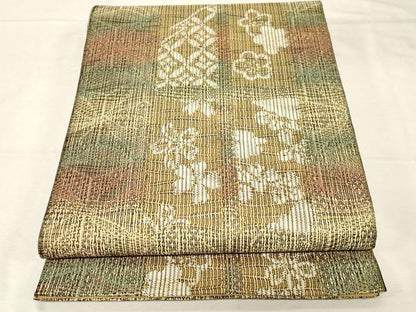 平和屋着物●全通柄袋帯 柿渋染 草花文 やまと誂製 正絹 逸品 CABC4680dy