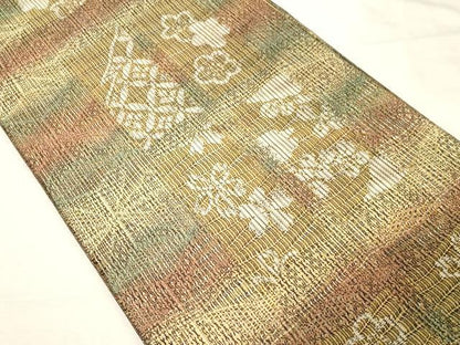 平和屋着物●全通柄袋帯 柿渋染 草花文 やまと誂製 正絹 逸品 CABC4680dy