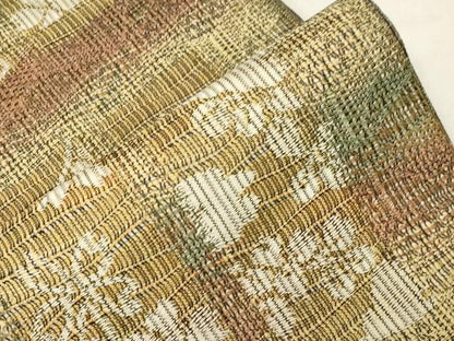 平和屋着物●全通柄袋帯 柿渋染 草花文 やまと誂製 正絹 逸品 CABC4680dy