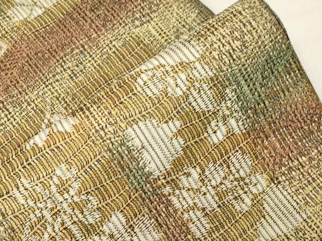 平和屋着物●全通柄袋帯 柿渋染 草花文 やまと誂製 正絹 逸品 CABC4680dy