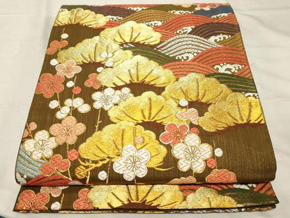 平和屋着物●六通柄袋帯 唐織 寿松寿梅 金銀糸 正絹 逸品 CABC4683dy