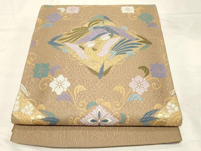 平和屋着物●西陣 六通柄袋帯 唐織 王朝装束 菱取り向い鳥文 金糸 証紙付き 正絹 逸品 正絹 逸品 未使用 CABC4687dy