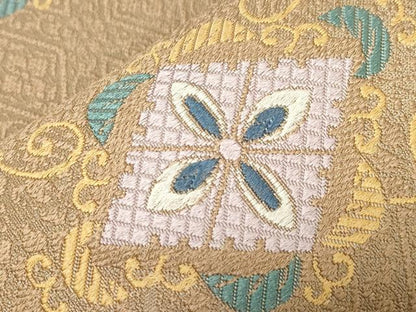 平和屋着物●西陣 六通柄袋帯 唐織 王朝装束 菱取り向い鳥文 金糸 証紙付き 正絹 逸品 正絹 逸品 未使用 CABC4687dy