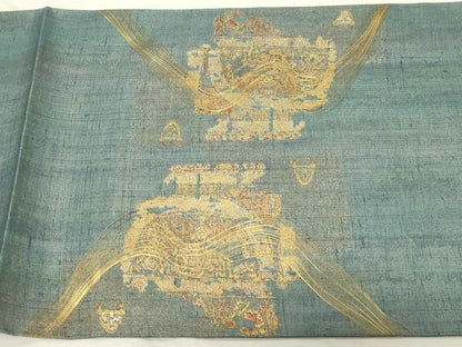 平和屋着物●名門 しょうざん 生紬 紙屋川伝承 絹漉貴 太鼓柄袋帯 吉祥文 金糸 正絹 逸品 未使用 CABC4688dy
