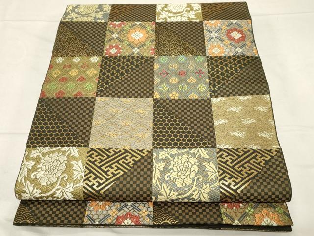 平和屋着物●西陣 川島織物 六通柄 本袋帯 唐織 市松文様 金糸 正絹 逸品 CABC4690dy