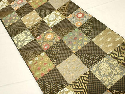 平和屋着物●西陣 川島織物 六通柄 本袋帯 唐織 市松文様 金糸 正絹 逸品 CABC4690dy