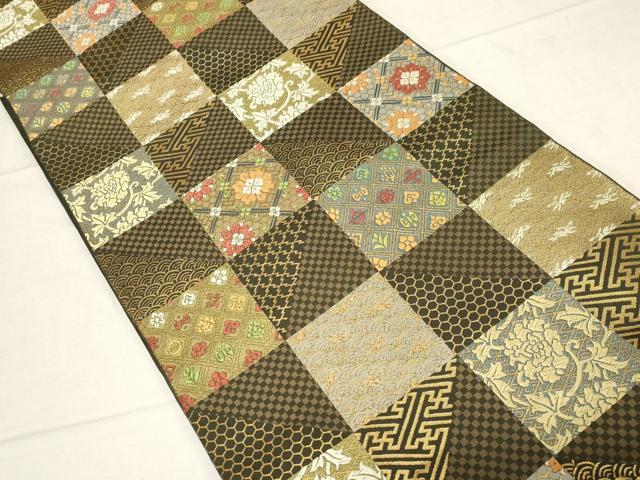 平和屋着物●西陣 川島織物 六通柄 本袋帯 唐織 市松文様 金糸 正絹 逸品 CABC4690dy