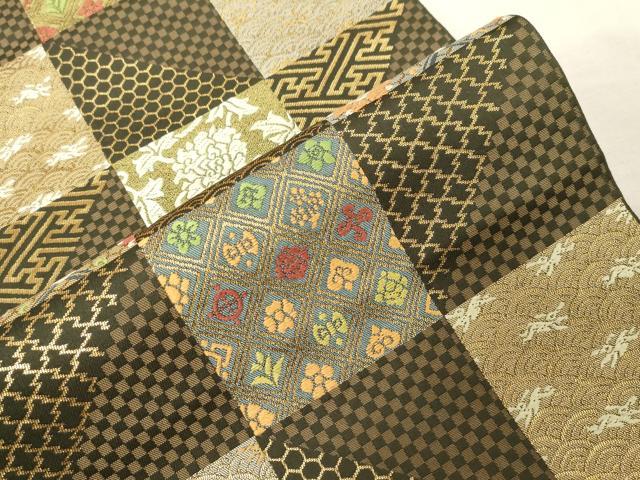 平和屋着物●西陣 川島織物 六通柄 本袋帯 唐織 市松文様 金糸 正絹 逸品 CABC4690dy