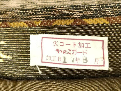 平和屋着物●西陣 鷹匠謹製 両面 太鼓柄袋帯 利休白茶 鳥獣戯画 金糸 正絹 逸品 CABC4691dy