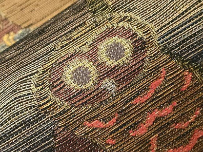 平和屋着物▽両面 六通柄袋帯 スリーシーズン 春夏秋 櫛織 梟 金銀糸 正絹 逸品 CABC4696dy