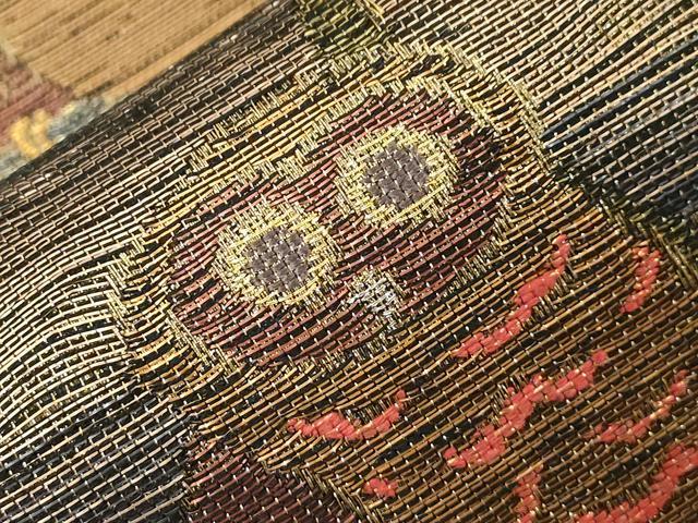 平和屋着物▽両面 六通柄袋帯 スリーシーズン 春夏秋 櫛織 梟 金銀糸 正絹 逸品 CABC4696dy
