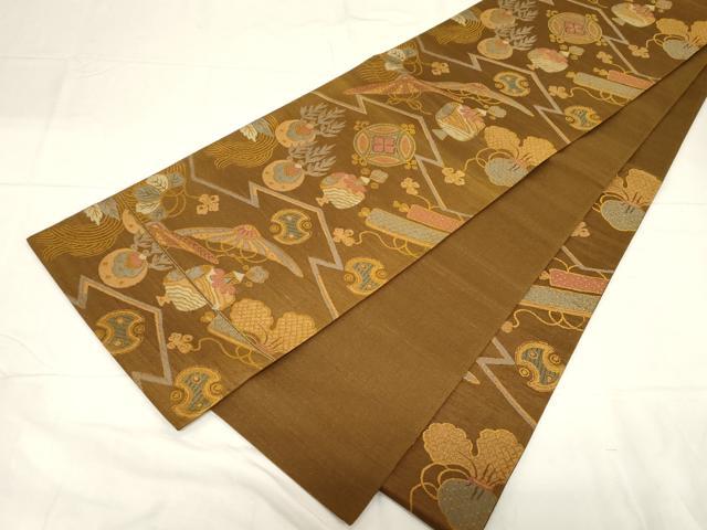 平和屋着物●六通柄袋帯 宝尽くし文 金糸 正絹 逸品 CABC4697dy