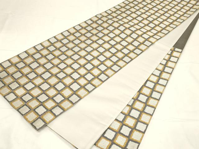 平和屋着物●六通柄袋帯 ろらん 格子柄 銀糸 正絹 逸品 CABC4704dy