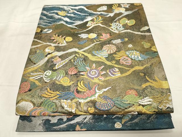 平和屋着物●六通柄袋帯　清波貝甲図　海のシルクロード　金銀糸　正絹　逸品　CABC4718dy