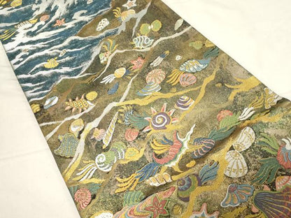 平和屋着物●六通柄袋帯　清波貝甲図　海のシルクロード　金銀糸　正絹　逸品　CABC4718dy