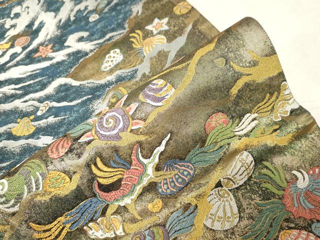 平和屋着物●六通柄袋帯　清波貝甲図　海のシルクロード　金銀糸　正絹　逸品　CABC4718dy