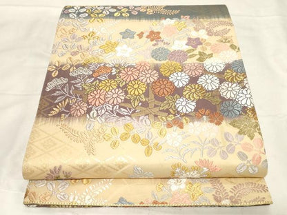 平和屋着物●六通柄袋帯 唐織 草花文 金糸 正絹 逸品 CABC4724dy