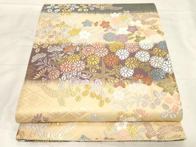 平和屋着物●六通柄袋帯 唐織 草花文 金糸 正絹 逸品 CABC4724dy