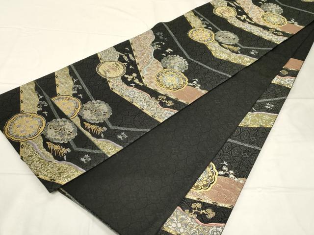 平和屋着物●六通柄袋帯 唐織 正倉院花鳥文 黒地 金銀糸 正絹 逸品 CABC4725dy