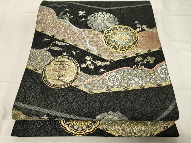 平和屋着物●六通柄袋帯 唐織 正倉院花鳥文 黒地 金銀糸 正絹 逸品 CABC4725dy