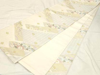 平和屋着物●六通柄袋帯 唐織 渓谷四季花筏 金銀糸 正絹 逸品 CABC4728dy