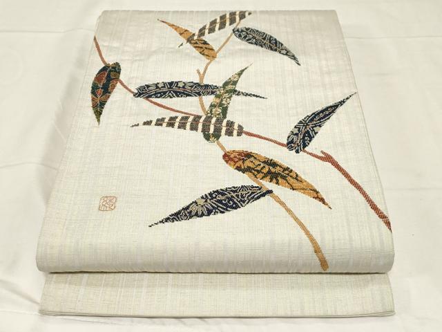 平和屋着物●太鼓柄袋帯 作家物 紬地 草木文 正絹 逸品 CABC4730dy