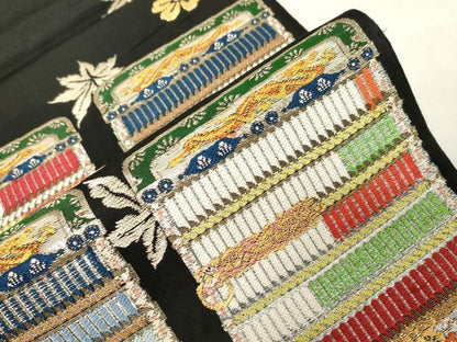 平和屋着物●六通柄　本袋帯　龍村平蔵柄　威毛錦　北出別誂　黒地　金銀糸　正絹　逸品　CABC4731dy