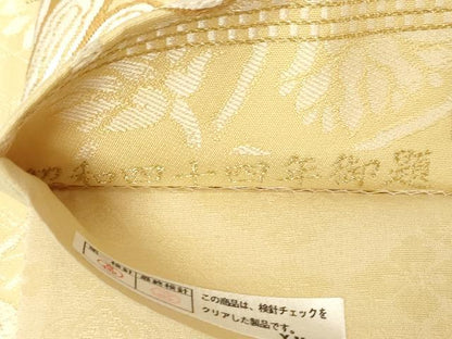平和屋着物●六通柄袋帯 唐織 昭和四十四年御題「紀宮誕生」御香染 宮むらさき 金糸 正絹 逸品 CABC4734dy