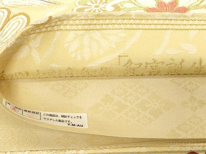平和屋着物●六通柄袋帯 唐織 昭和四十四年御題「紀宮誕生」御香染 宮むらさき 金糸 正絹 逸品 CABC4734dy