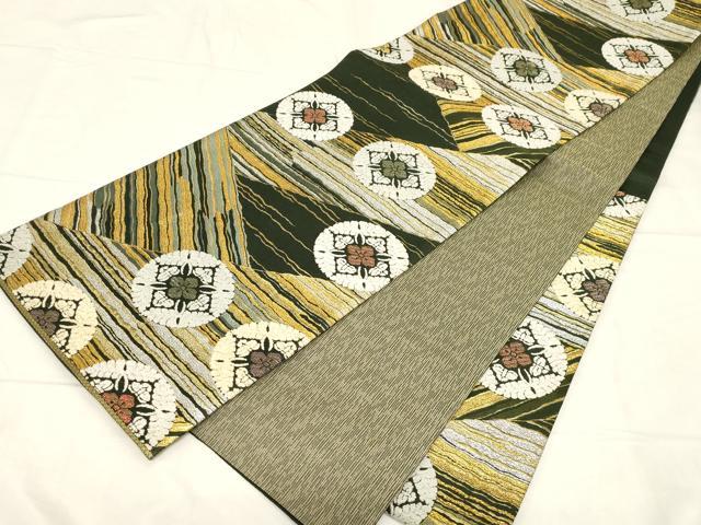 平和屋着物●両面 六通柄袋帯 モール織 裂取波丸文 寿宝 金銀糸 正絹 逸品 CABC4739dy