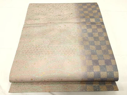 平和屋着物●全通柄袋帯 紬地 露芝文 金彩 正絹 逸品 CABC4742dy