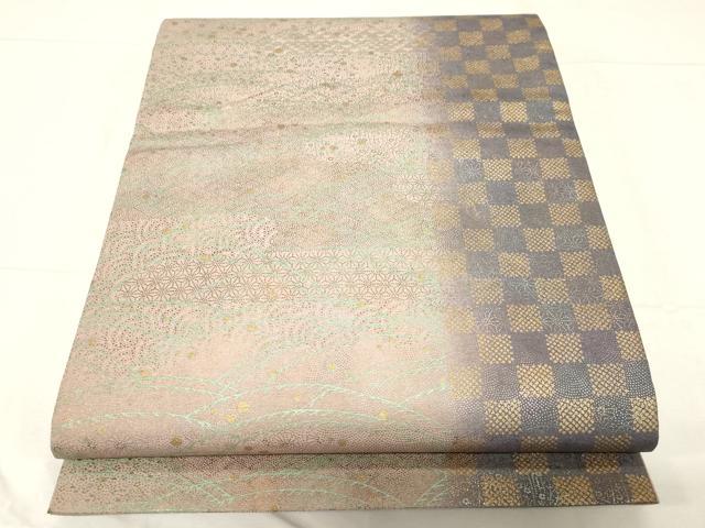 平和屋着物●全通柄袋帯 紬地 露芝文 金彩 正絹 逸品 CABC4742dy