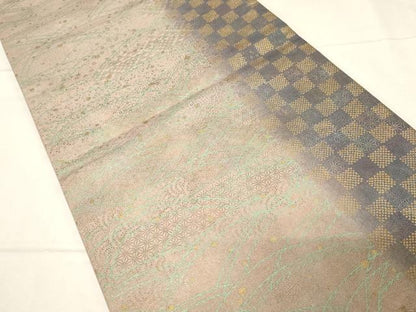平和屋着物●全通柄袋帯 紬地 露芝文 金彩 正絹 逸品 CABC4742dy