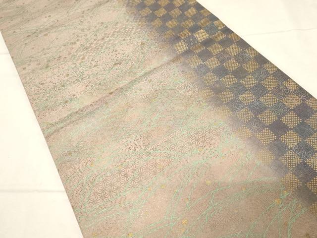 平和屋着物●全通柄袋帯 紬地 露芝文 金彩 正絹 逸品 CABC4742dy