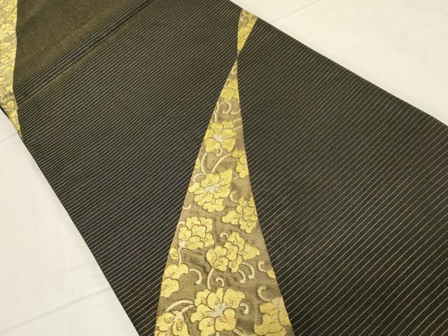平和屋着物●ジャパンオートクチュール 渡辺雪三郎 六通柄袋帯 更紗文 黒地 金糸 正絹 逸品 CABC4744dy