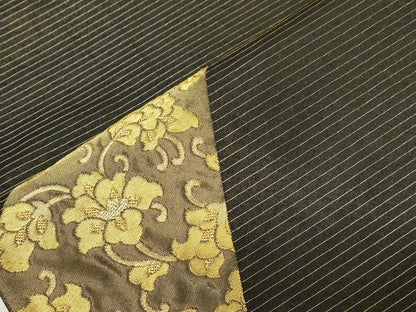 平和屋着物●ジャパンオートクチュール 渡辺雪三郎 六通柄袋帯 更紗文 黒地 金糸 正絹 逸品 CABC4744dy