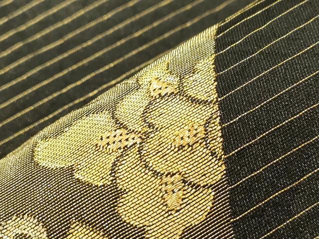 平和屋着物●ジャパンオートクチュール 渡辺雪三郎 六通柄袋帯 更紗文 黒地 金糸 正絹 逸品 CABC4744dy