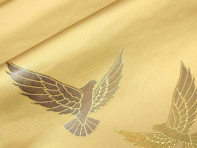 平和屋着物●染色作家 斉藤三才 太鼓柄袋帯 三才鳥 金彩 正絹 逸品 CABC4752dy