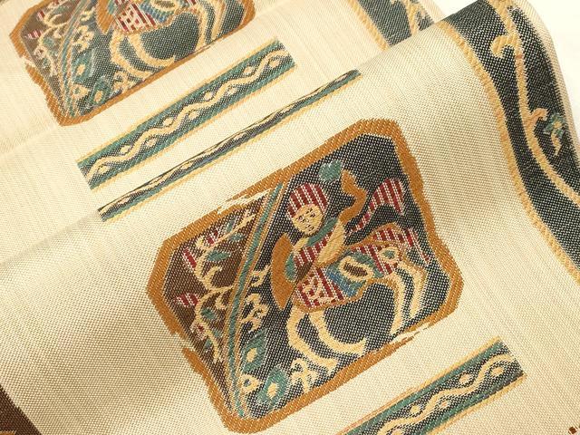 平和屋着物●六通柄 本袋帯 紬地 人物草花文 正絹 逸品 CABC4756dy
