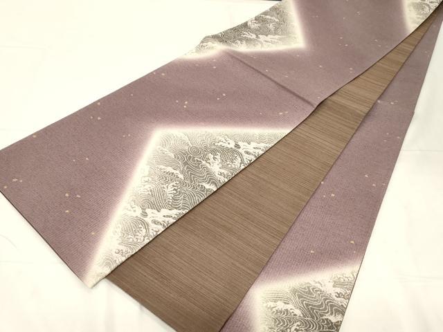 平和屋着物●両面 六通柄袋帯 紬地 立波文 金彩 正絹 逸品 CABC4758dy