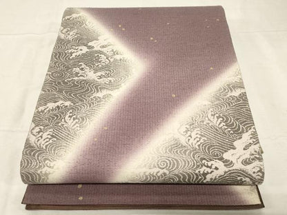 平和屋着物●両面 六通柄袋帯 紬地 立波文 金彩 正絹 逸品 CABC4758dy