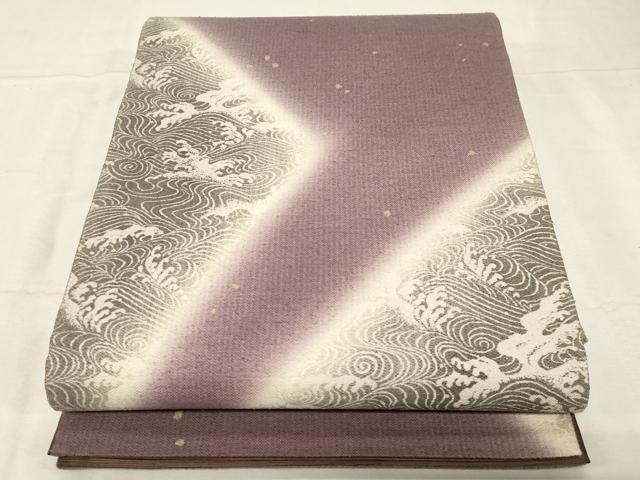 平和屋着物●両面 六通柄袋帯 紬地 立波文 金彩 正絹 逸品 CABC4758dy