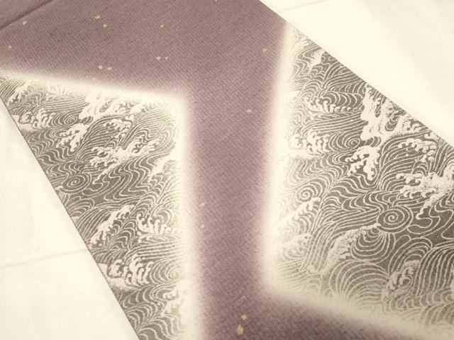 平和屋着物●両面 六通柄袋帯 紬地 立波文 金彩 正絹 逸品 CABC4758dy