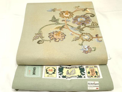 平和屋着物●太鼓柄袋帯　結城紬地　総刺繍　更紗文　金彩　証紙付き　正絹　逸品　CABC4759dy